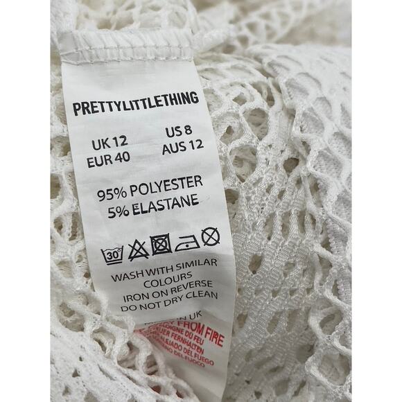 PRETTYLITTLETHING Women's White Mesh Elastic Waist Pull-On Wide-Leg Pant SZ 8 - Picture 8 of 10